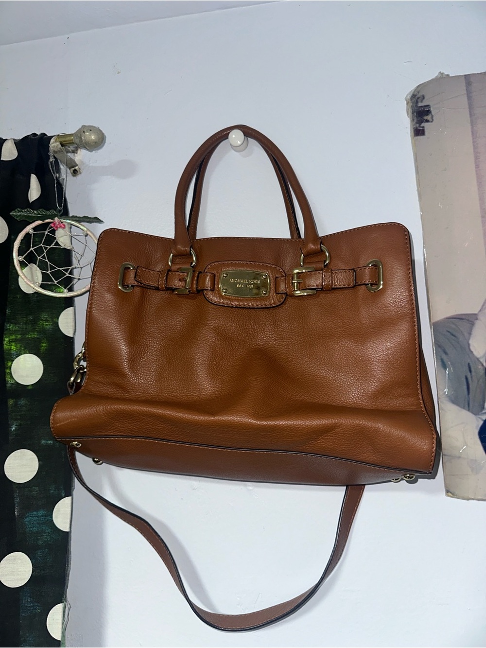 Michael Kors Cognac Pebbled Leather Satchel with Gold Hardware